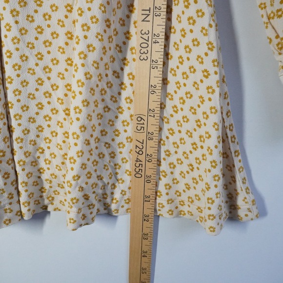 Free People Wonderland Floral Print VNeck Button Mini Dress Yellow Long Sleeve - Picture 10 of 11